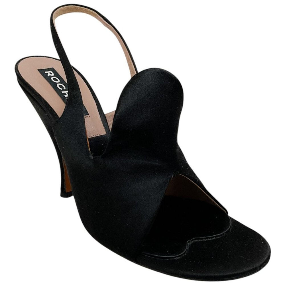 Rochas Black Satin Slingback Pumps